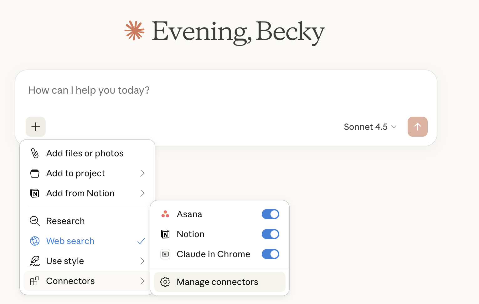 add connections to claude (screenshot)