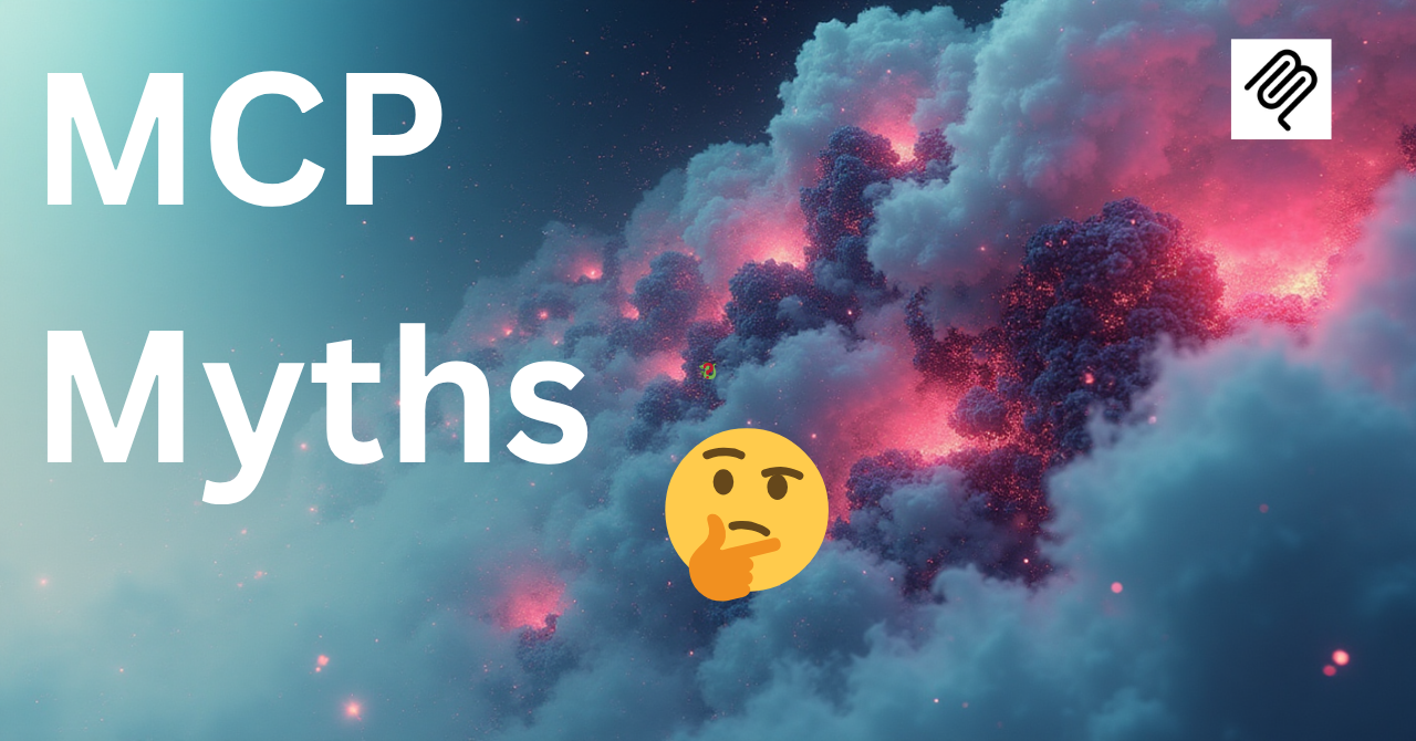 mcp myth with a skeptical person looking at mcp in a mystical cloud setting