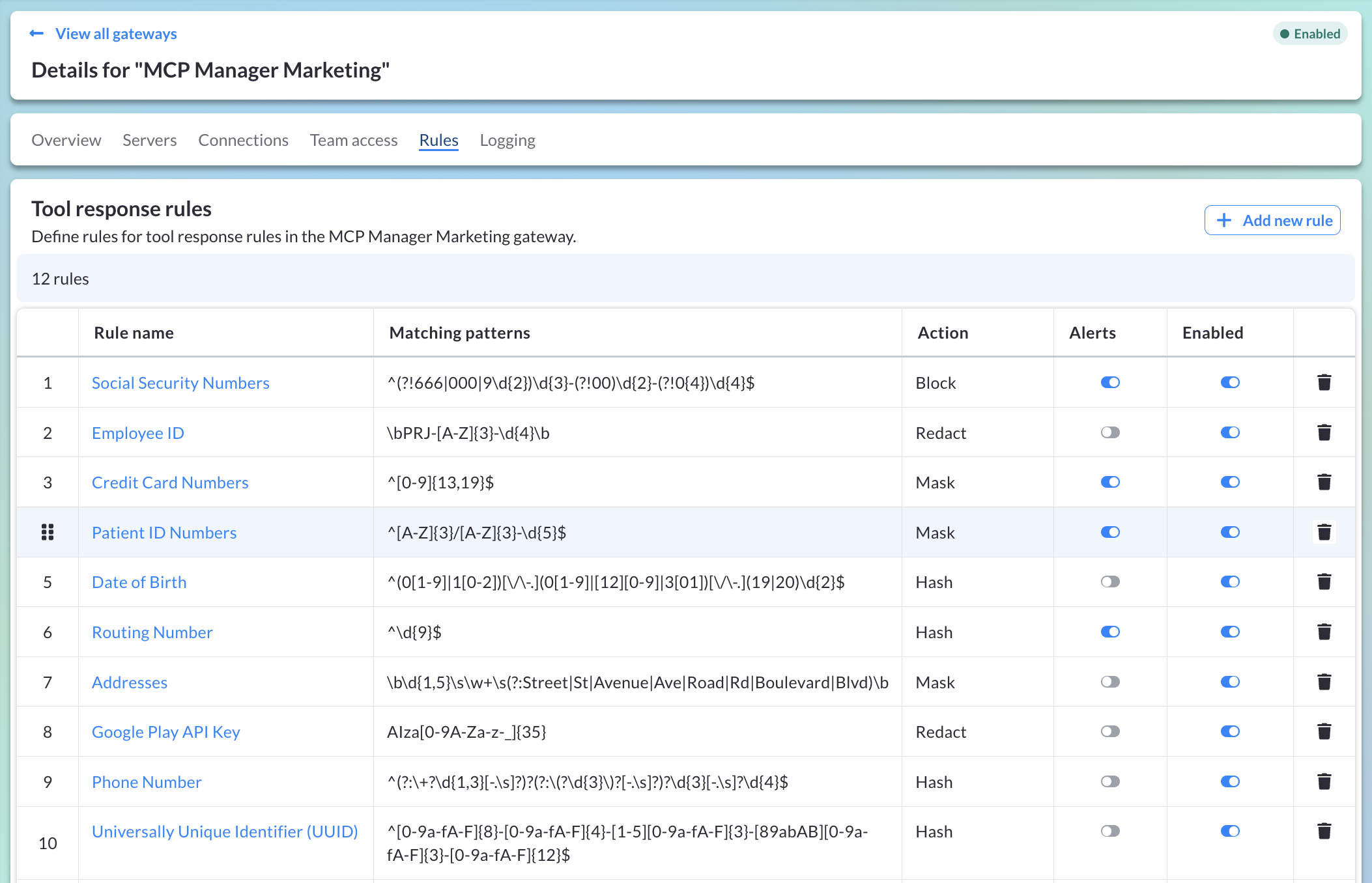 MCP tool response filter rules in MCP Manager to prevent sensitive data leaking or being exfiltrated.