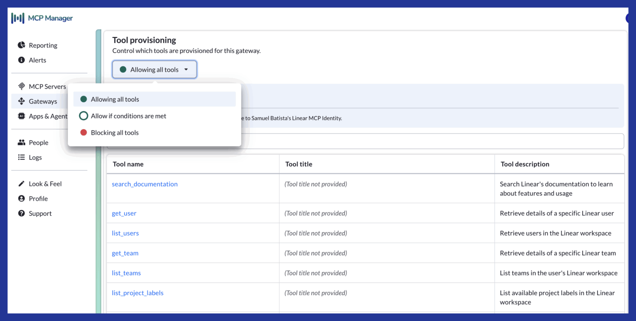 mcp manager tool provisioning